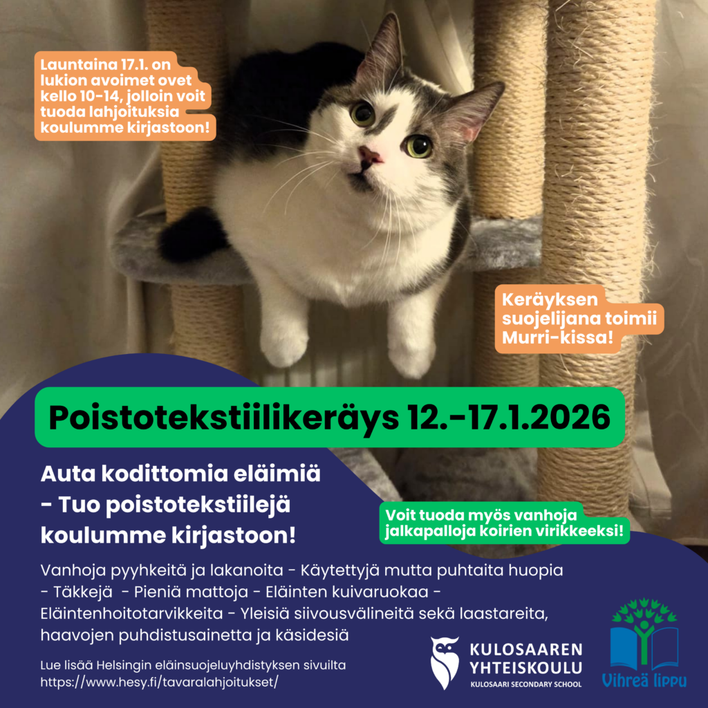 Tekstiilikeräys kodittomille eläimille.