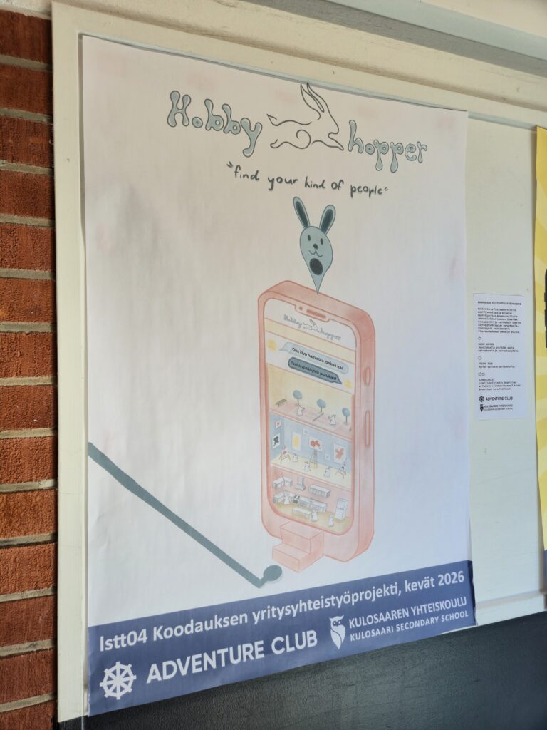 Lukion Koodauksen yritysyhteistyöprojekti -kurssi periodissa 4

Lukiolaiset pääsivät tutustumaan palvelumuotoiluyritys Adventure
Clubin toimintaan ja suunittelivat mobiilisovelluksen yrityksen
ammattilaisten ohjauksessa. Suunnittelu aloitettiin miettimällä
ongelmia, joita voitaisiin sovelluksella ratkaista. Ideointi ja
suunnittelu tehtiin käyttäjätutkimusten perusteella. Kun idea
vahvistui, prototyypit valmistettiin tekoälyn avulla Vibe-koodauksena.

Kurssi toteutti sovellukset Hobby Hopper, jolla on mahdollista etsiä
uusia harrastuksia ja harrastusryhmiä, Päivän Säde – hyvien uutisten
uutispalvelu ja Schedulenize, jolla lukiolainen voi laatia
lukujärjestyksen huomioiden erilaisia valintakriteerejä kuten
kavereiden kurssivalinnat.

Kurssilla nähtiin ja opittiin, miten tuotesuunnittelua tehdään
nykyaikaisin työvälinein ja prosessein. Tekoäly on vahvasti mukana.
Sen avulla on nopea tuottaa uusia versioita prototyypistä, joita
voidaan antaa testikäyttäjien arvioitavaksi. Tässä käytössä tekoälystä
on todella hyötyä.