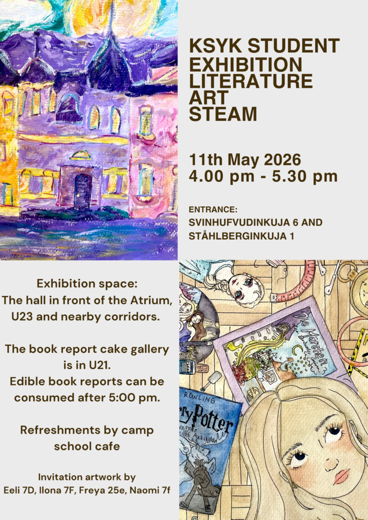 KSYK student Literature/Art Exhibition Thursday May 11th 4:00pm-5:30pm at the school - Welcome! 
