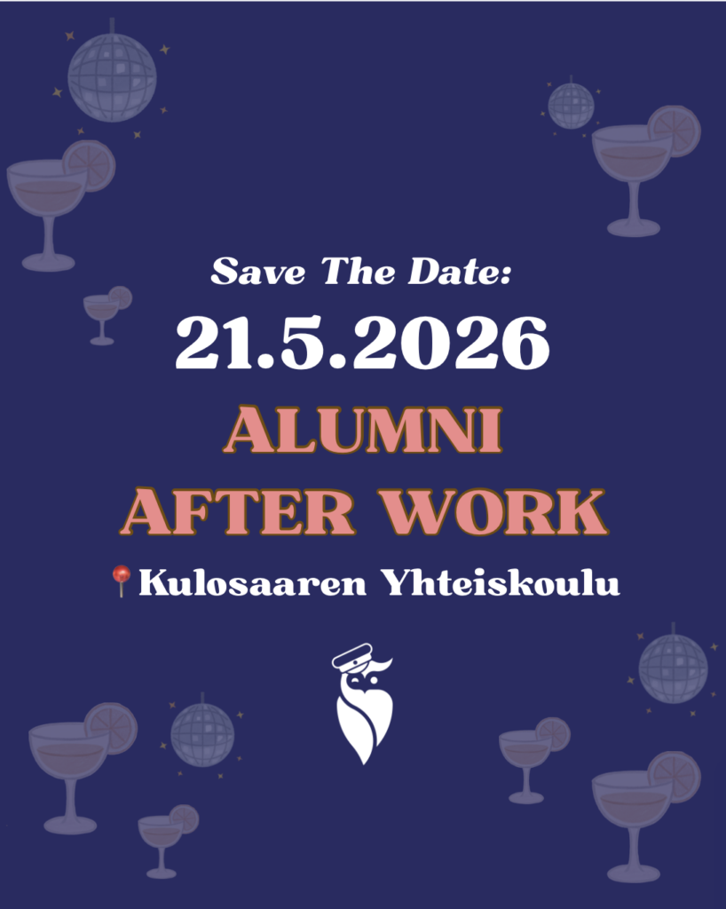 Kulosaaren yhteiskoulun alumnien after work -tapahtuman mainos.
