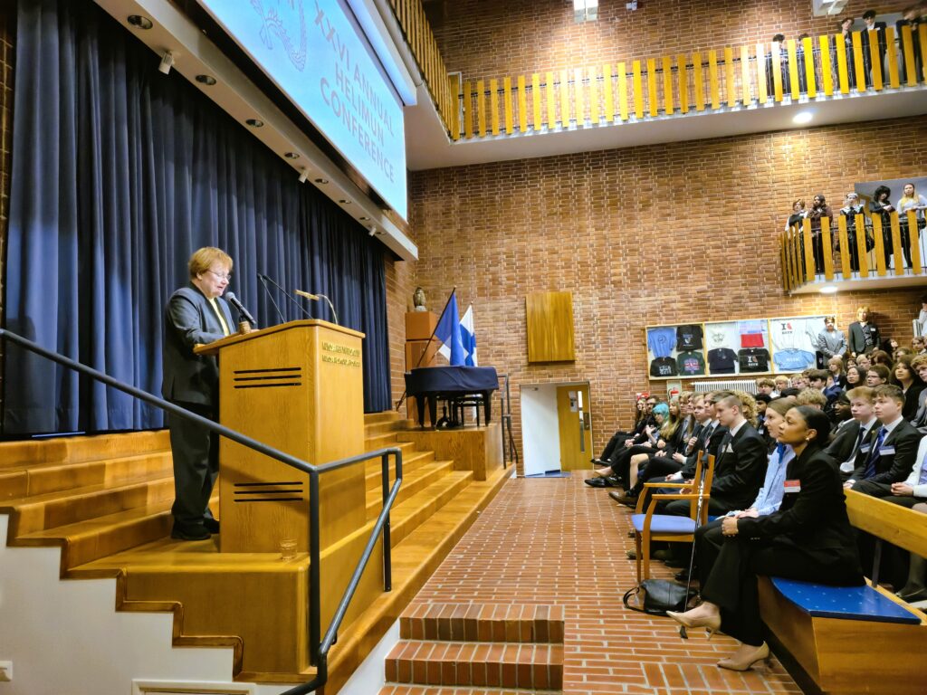 5th and 6th of May, HELIMUN ry hosted its 26th annual student-run conference in KSYK, providing students a unique platform for diplomacy and public speaking.
The session opened with an motivating keynote by President Tarja Halonen. Following two days of intense lobbying and debate the event concluded with final committee reports and closing speeches.